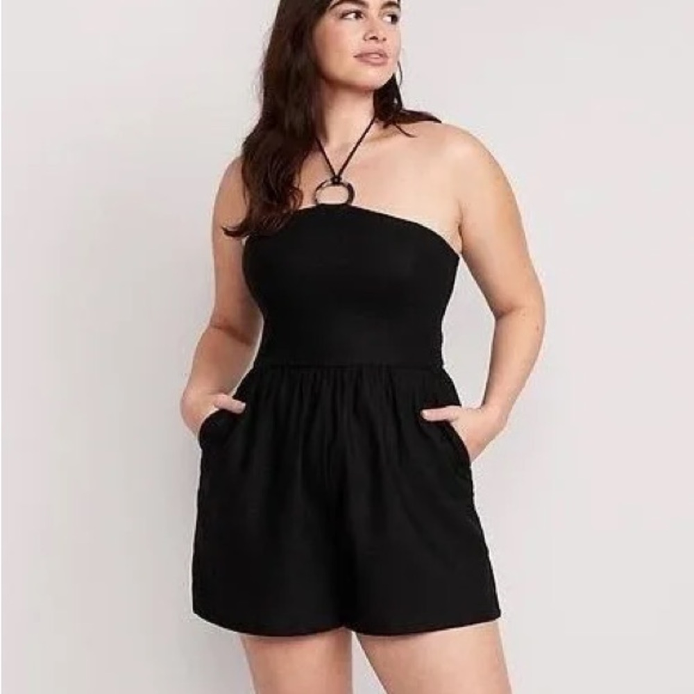 Old Navy Black Linen Halter Romper